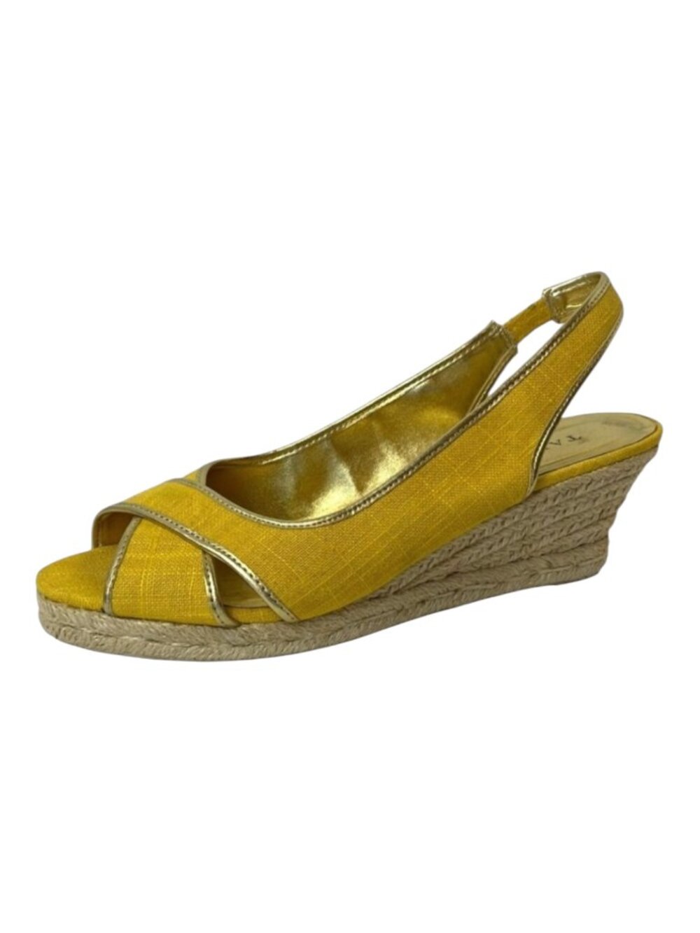 Talbots Lyndsay Yellow Canvas Peep Toe Sling Back Espadrille Wedge Size 9.5